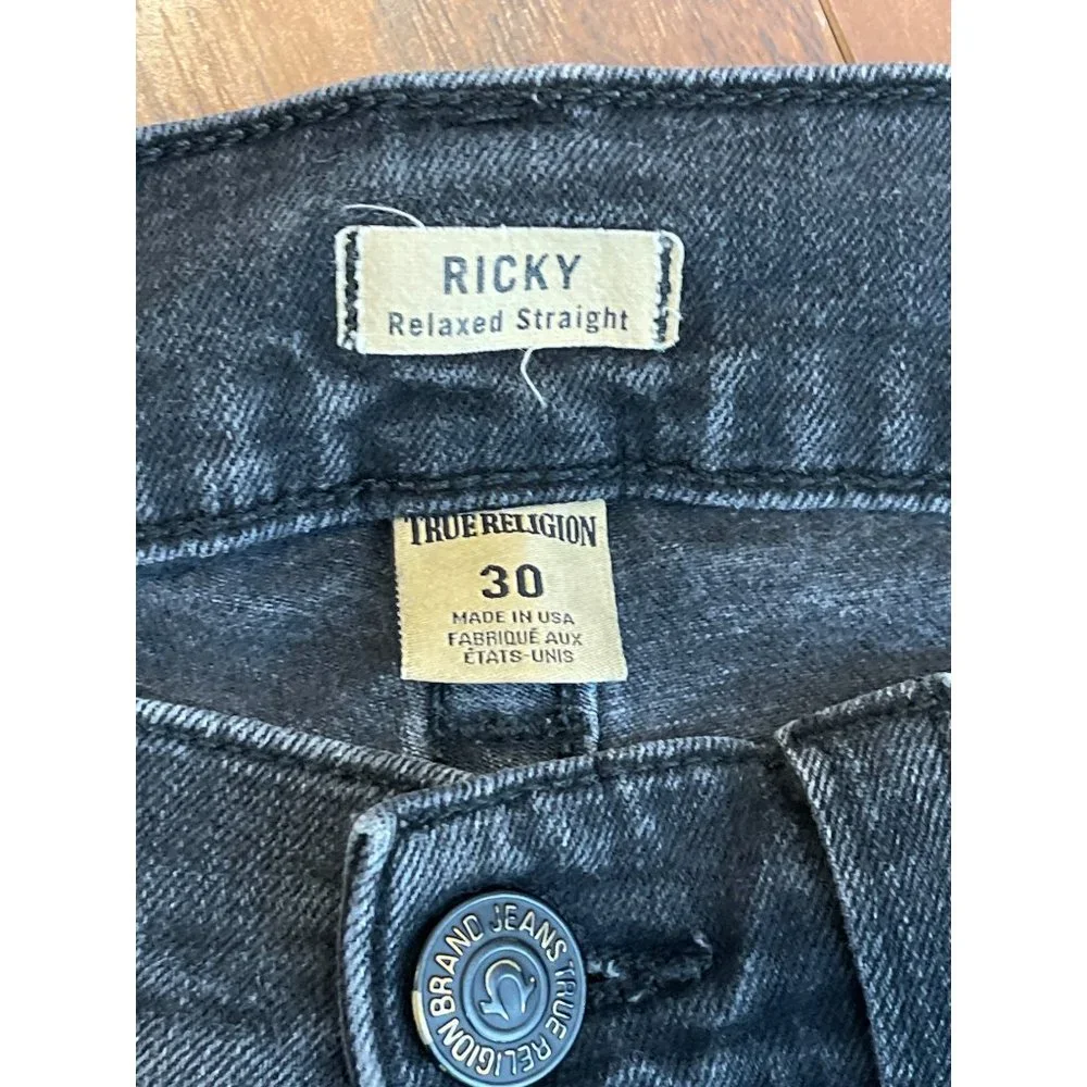 True Religion Ricky Jeans Men 30x31 Black Relaxed Straight Flap Pockets Denim